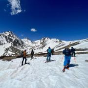 CU Boulder researchers collect snow measurements near the Continental Divide in Colorado for the snow survey last May. Photo by Kate Hale.