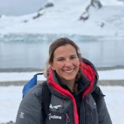 Cassandra Brooks in the snowy landscape of Antarctica.
