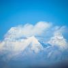 Jagged mountain peaks, clouds, and sky in the Indian Himalaya