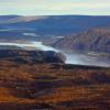 An aerial panorama of an Alaskan river in summertime