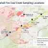 A map shows where surface water samples were collected from the Coal Creek waterway shortly after the Marshall Fire.