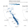 Lines divide Sierra Nevada watersheds. Average is a modeled estimate for years 2000-2021. Figure by Leanne Lestak and Noah Molotch.