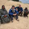 The field team in May 2007, while i Madagascar where the samples in the paper were collected. From left to right: Ramil, lead guide from the National Museum in Antananarivo; Gifford Miller; Steve DeVogel; and guide Nemad. Photo courtesy Gifford Miller.