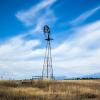 Windmill on dry grass