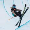 Skier on a half pipe