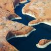 Narrow canyon in Lake Powell showing lowered water level