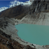 Glacial blue lake in Tibet after a sudden drop in lake level due to an outburst flood