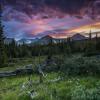 Sunset over the continental divide and subalpine meadow