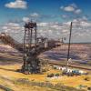 Open coal mining pit and equipment