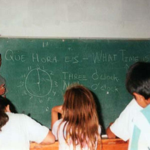 A teacher in an elementary classroom