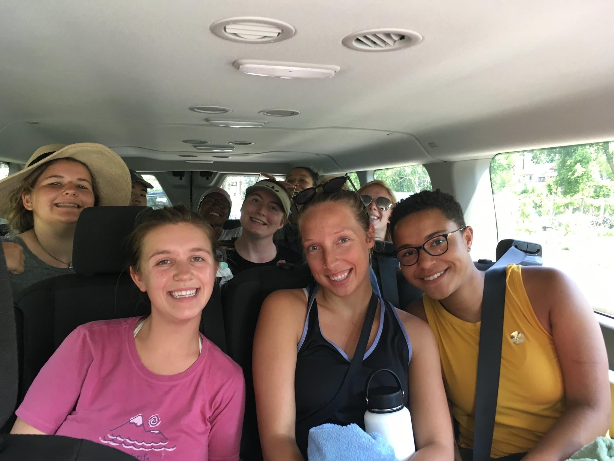 Students in passenger van