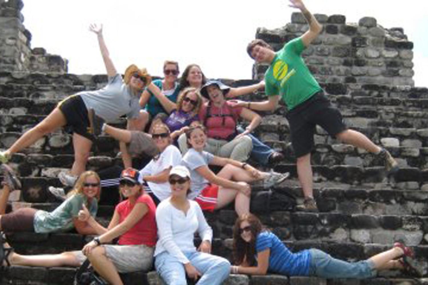 Group of students on some steps in Central America