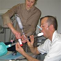 subject being tested with a respirometer