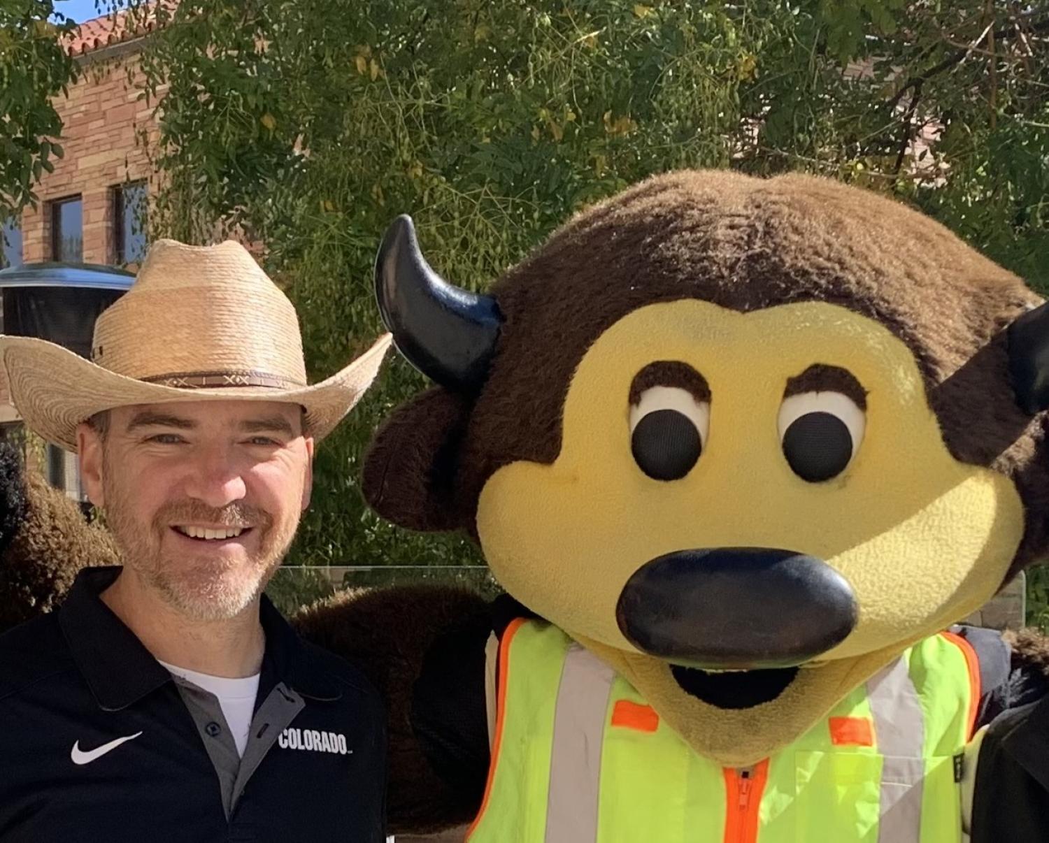 clark rider next to Chip mascot