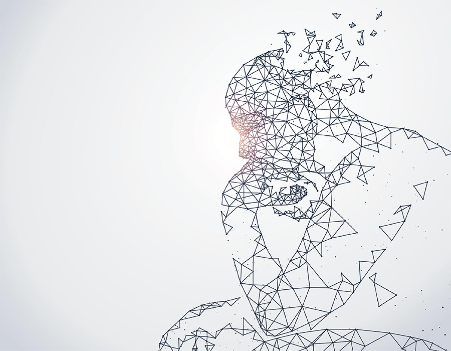 Pixilated man thinking