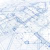 Construction plans in blue.