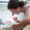 Laura Devendorf working in her lab on materials 