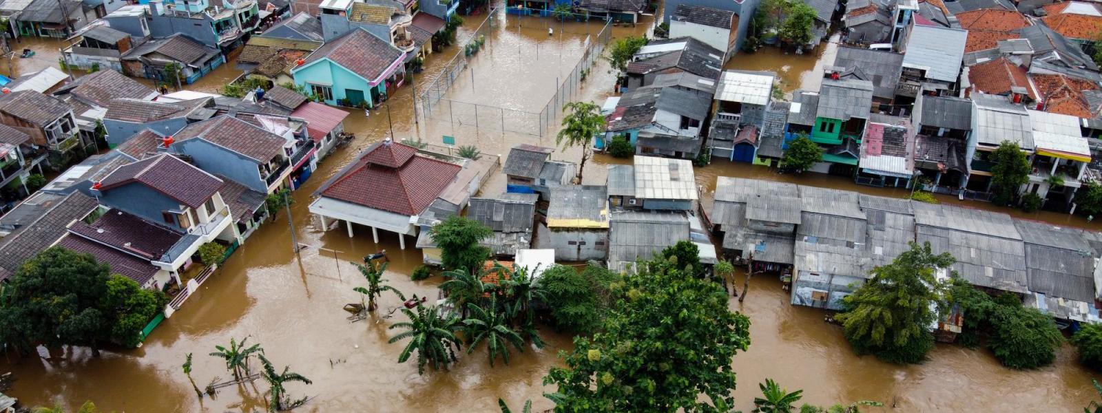 Houses seen from above after flooding