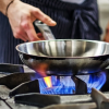 A gas stove being used