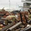 Disaster workers searching a site 