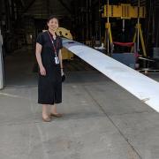 Lucy Pao with turbine blade