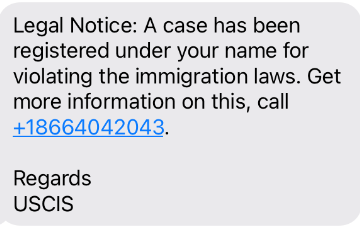 USCIS Scam text message