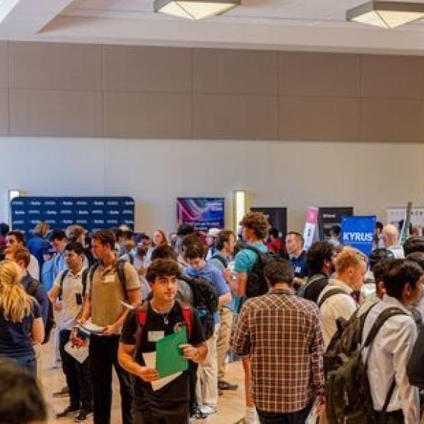 People walking around job fair