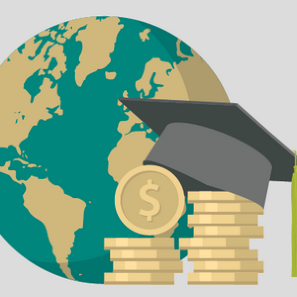 Globe, coins and graduation cap