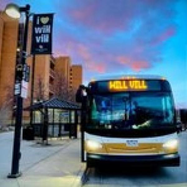 Will Vill bus at campus bus stop