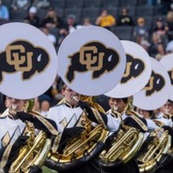 CU Boulder Band playing at a football game