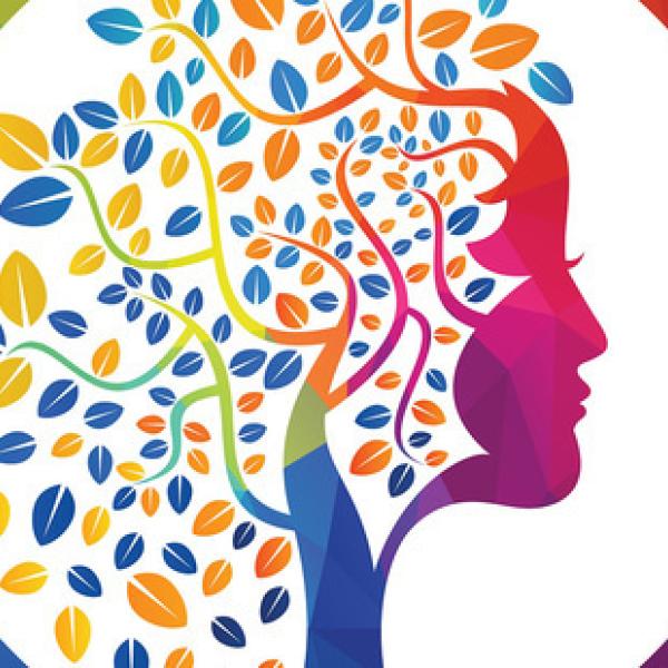 Colorful graphic of woman and her hair is a tree and leaves