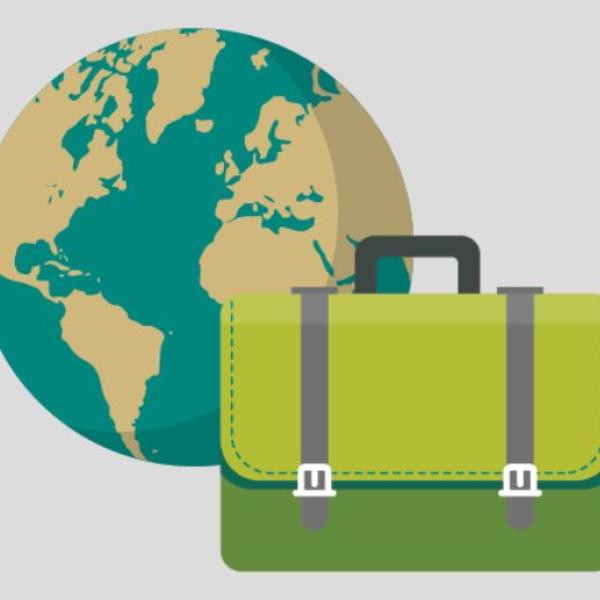 Graphic of globe and work bag