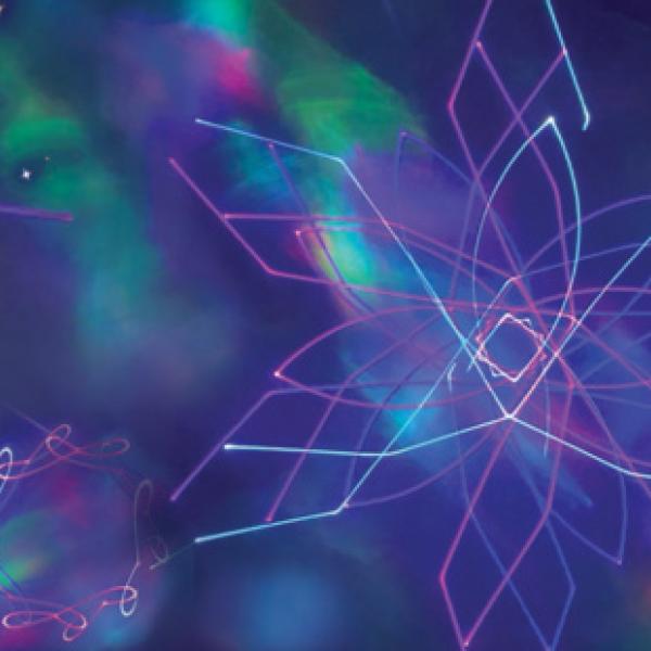 background of purple, green, and pint lights with flower light design