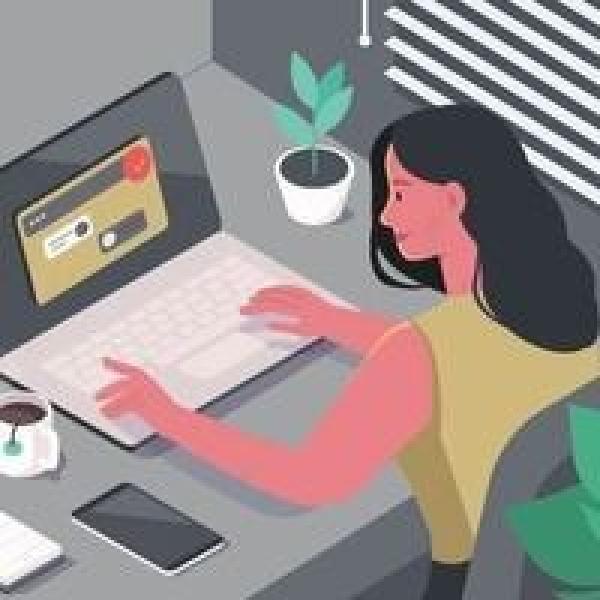 graphic of person working on a laptop