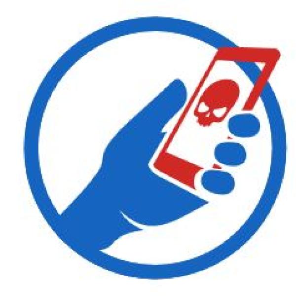 Graphic of cell phone with skull on it