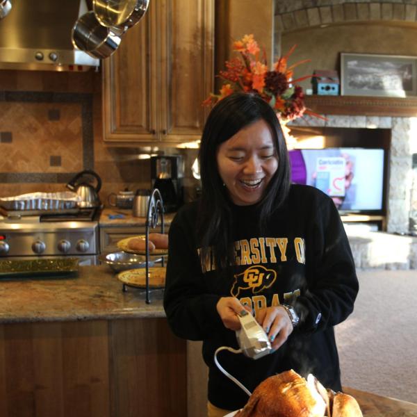 Student carving a turkey