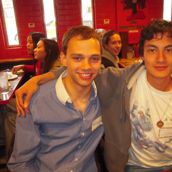 Two BFIS students at restaurant