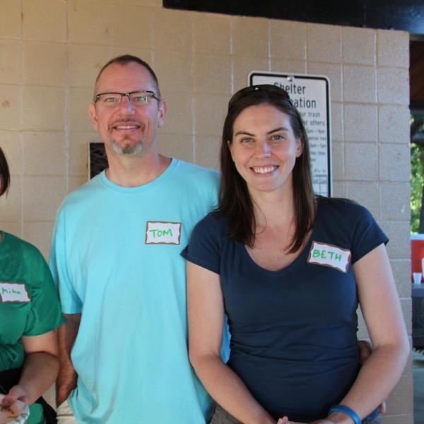 Three BFIS members under picnic shelter