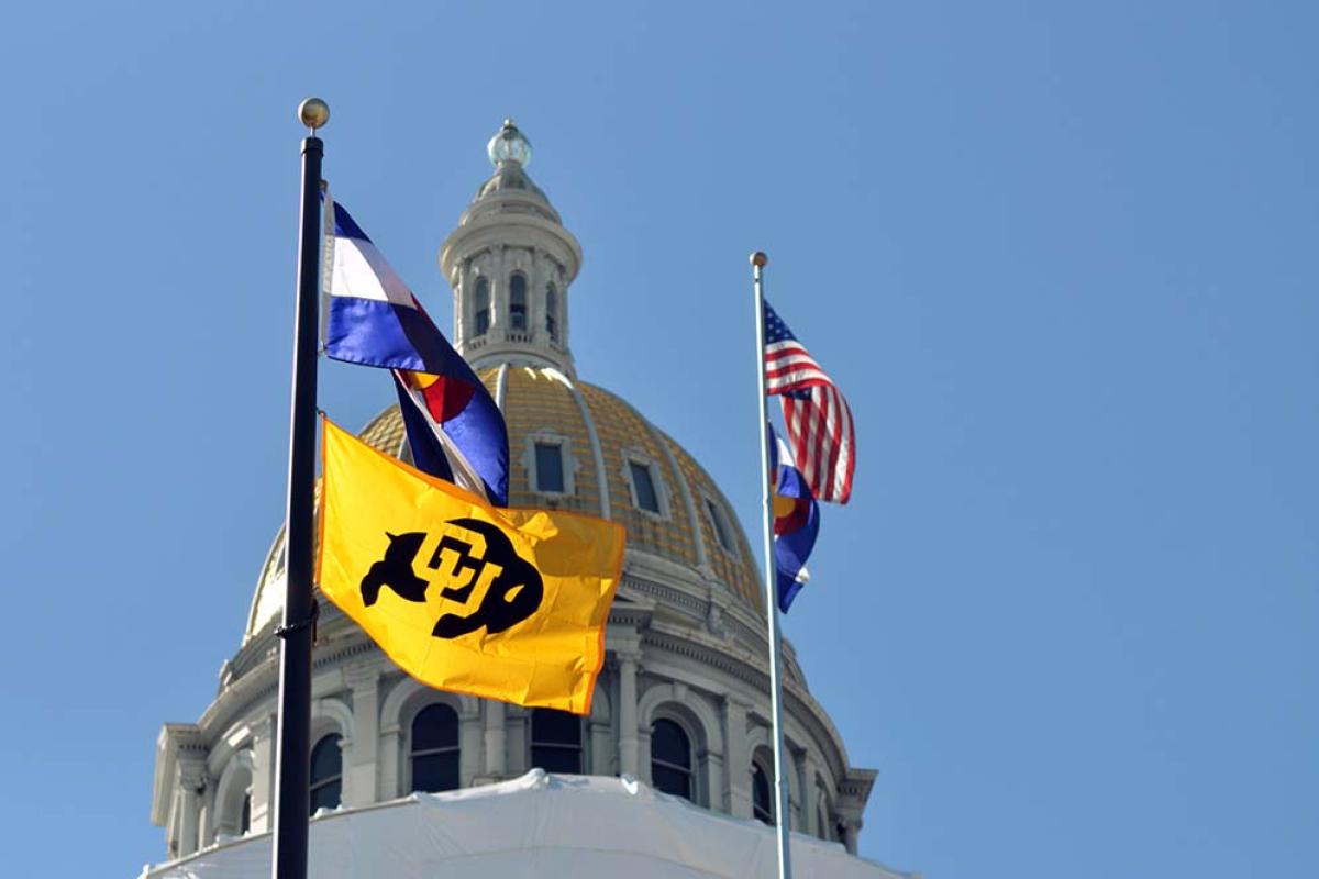 flags above a building