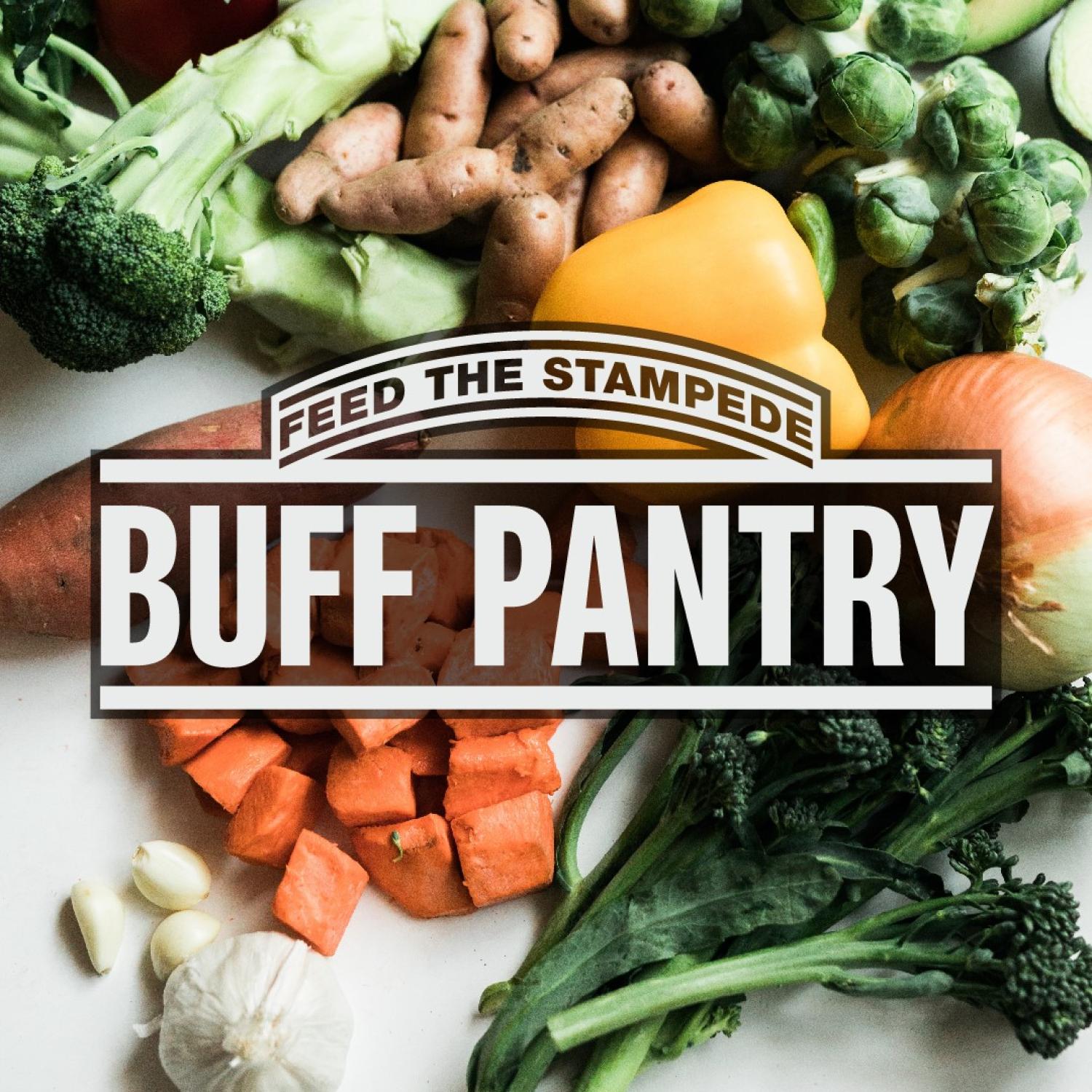 Buff Pantry logo over vegetables