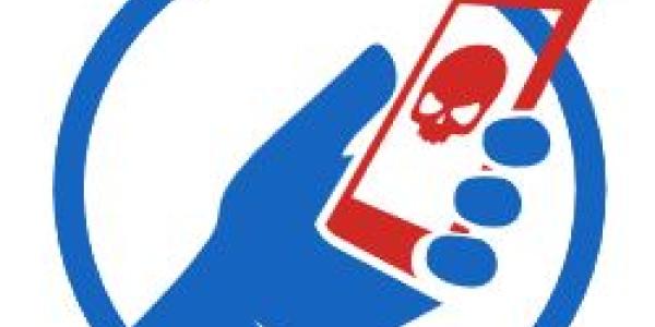 Graphic of cell phone with skull on it
