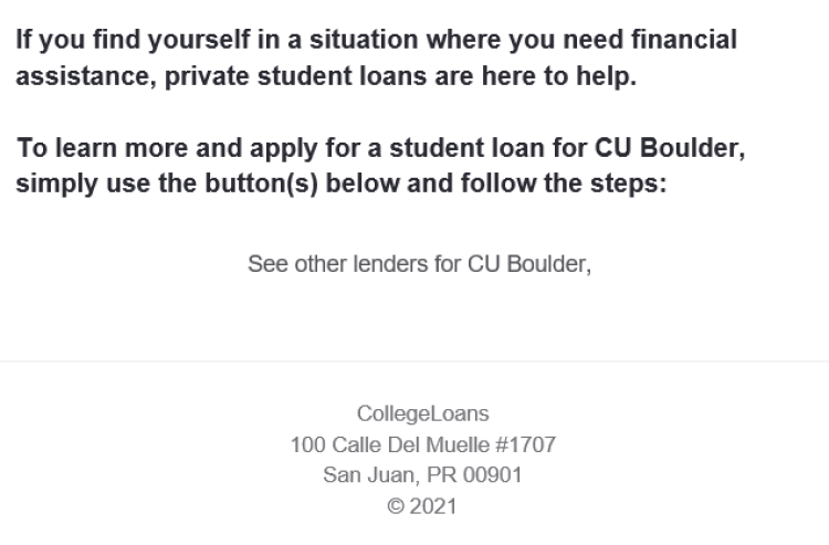 Image of ColegeLoans email