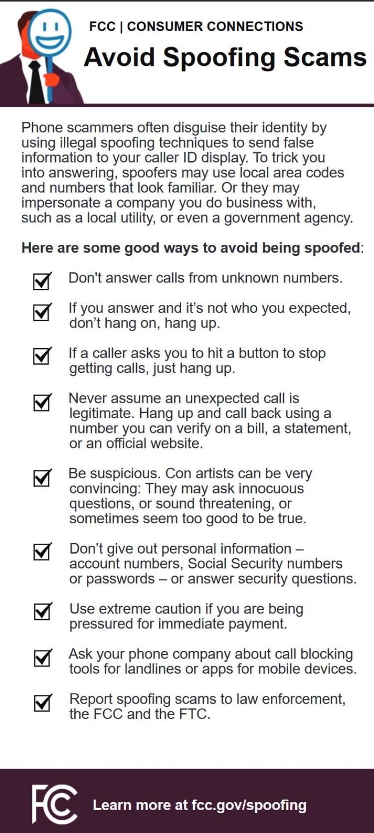 FCC Avoid Spoofing Scam Checklist