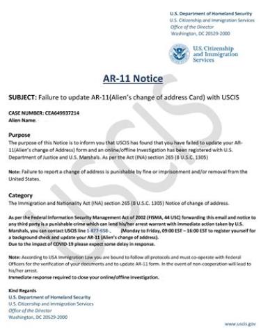 Image of AR-11 Scam Notice