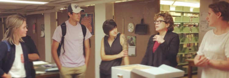 Professor Nan Goodman with students touring the Post-Holocaust American Judaism Collections