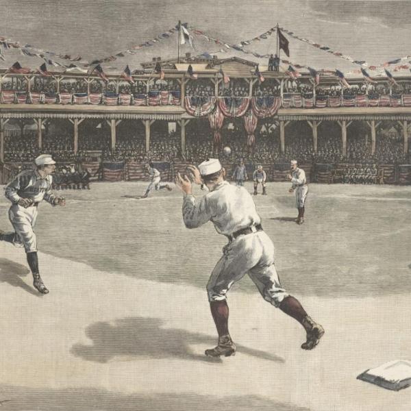 An illustration of Opening Day at New York's Polo Grounds on April 29, 1886. (Illustration: Greater Hartford Twilight Baseball League)