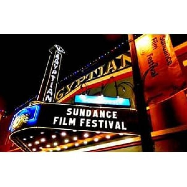A neon sign featuring the Sundance Film Festival