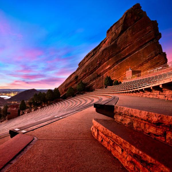 Red Rocks Amphitheater at sunset.