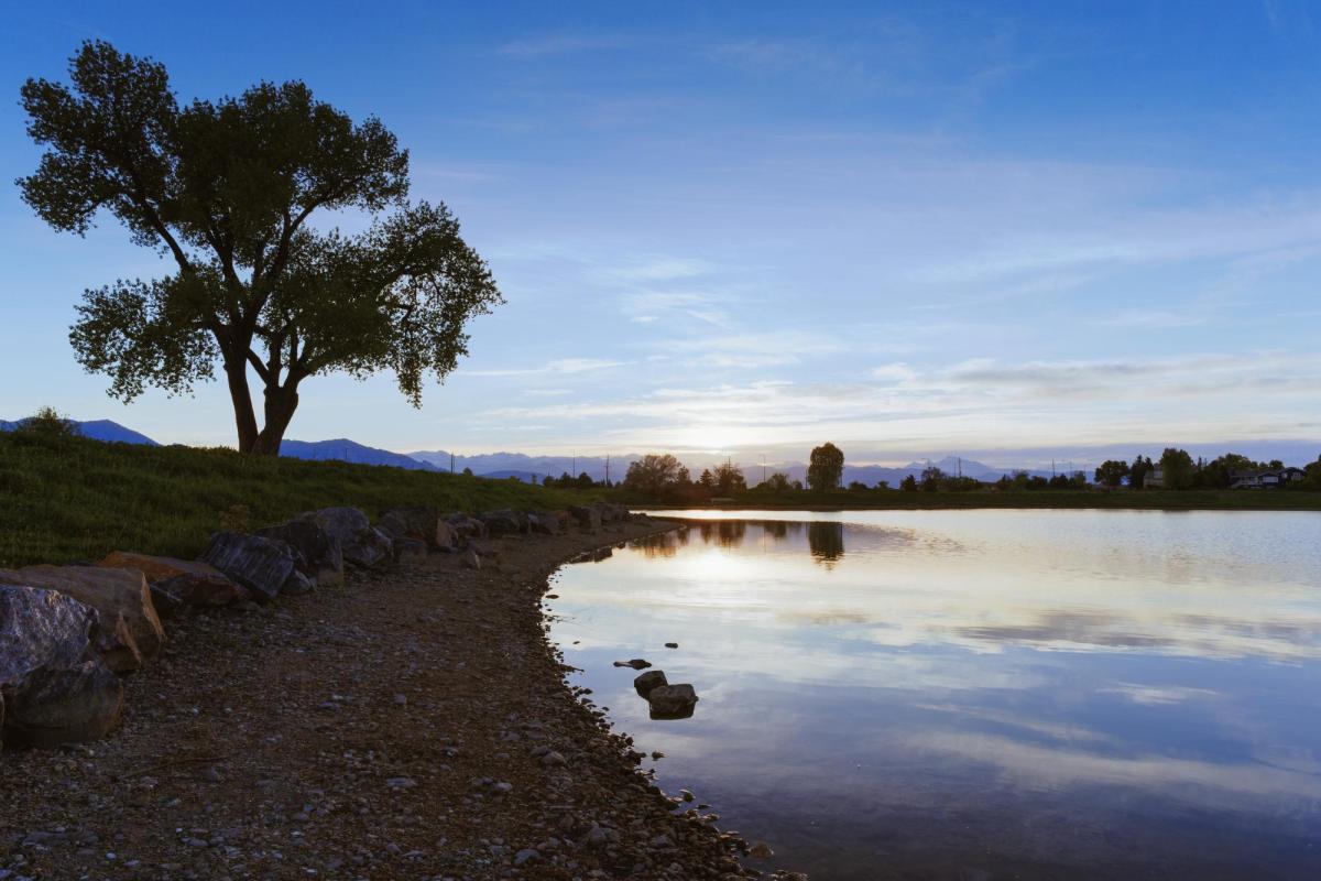 Sunset over a lake in Louisville.