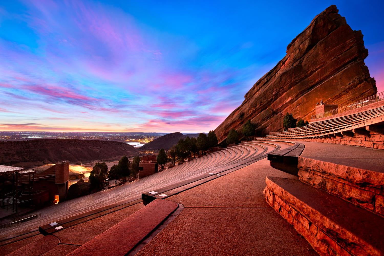 Red Rocks Amphitheater at sunset.